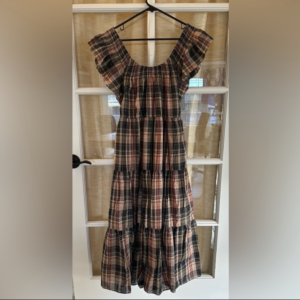 Madewell Tiered Plaid Dress EUC